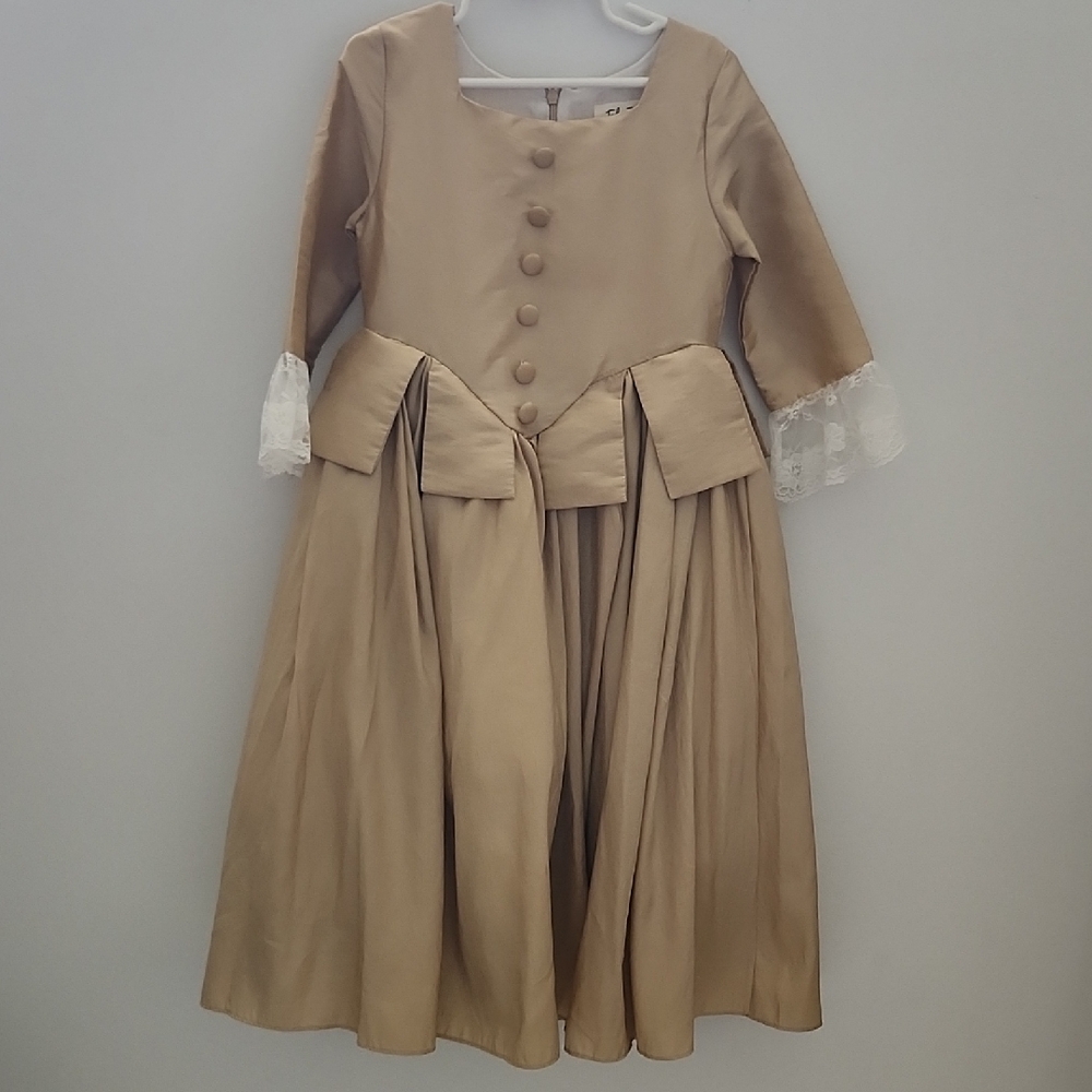Elegant Tan Dress with Lace Cuffs
